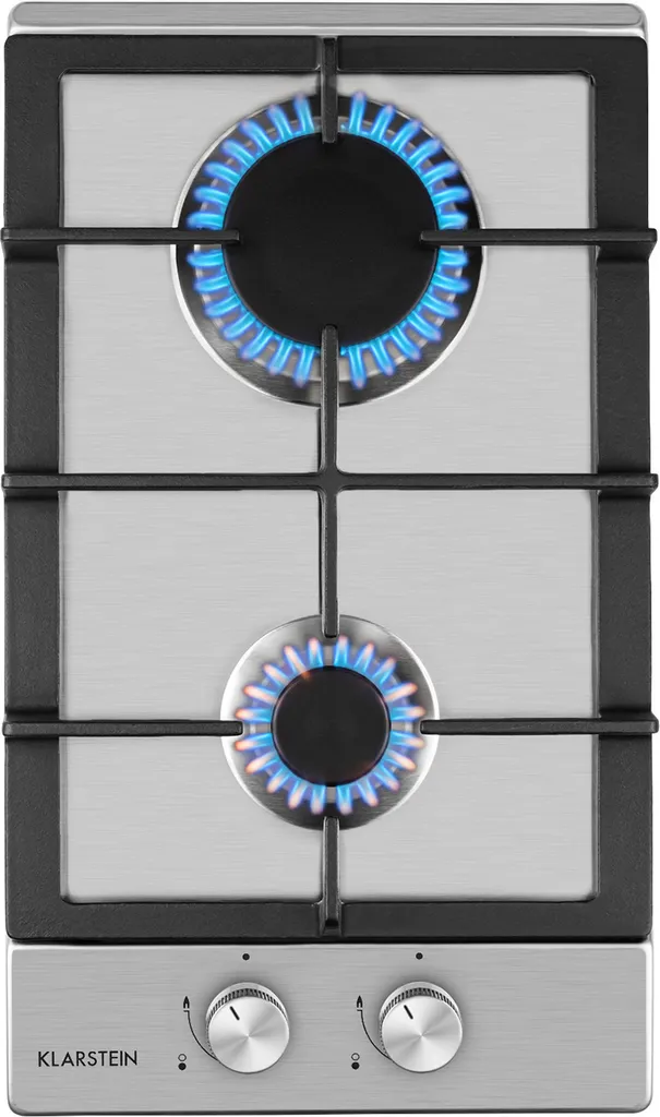 Klarstein gas cooker, built-in gas hob, Sabaf burner, gas hob for propane/natural gas, gas cooker hob, built-in gas hob with safety valves & automatic shut-off, glass ceramic, 2 burners, 30 cm, silver