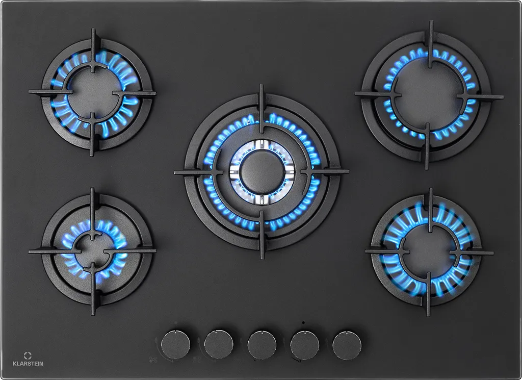Klarstein gas stove for propane/natural gas, stainless steel gas cooktop, 10400W built-in 5-burner gas hob, propane gas cooktop for camping, motorhome, and kitchen use, 5-burner gas hob