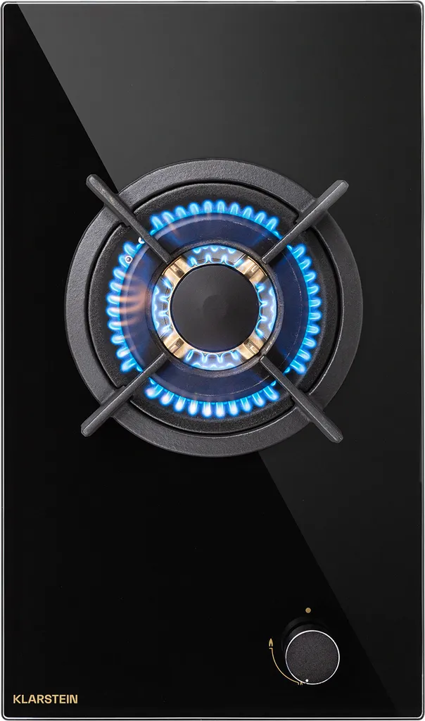 Klarstein Gas Stove, 1-Burner Gas Cooktop, Built-in Gas Cooker for Home & Motorhome, Camping Stove with Glass Plate, Gas Stove for Propane and Natural Gas, Stainless Steel Gas Cooktop with Wok Burner, 3400 Watts