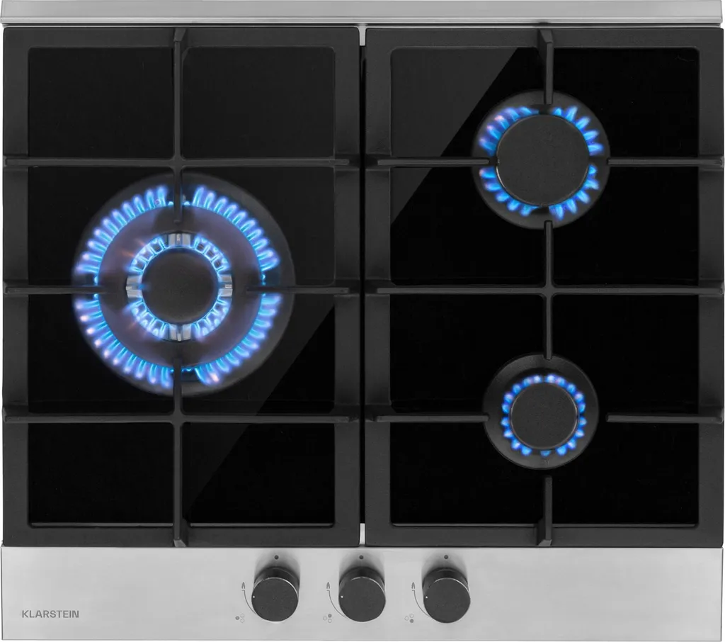Klarstein 3-burner gas cooker, 6.2kW built-in gas cooker for indoor use, stainless steel gas cooker for motorhomes, 3-burner gas cooker, modern built-in gas stove, three-burner gas stove