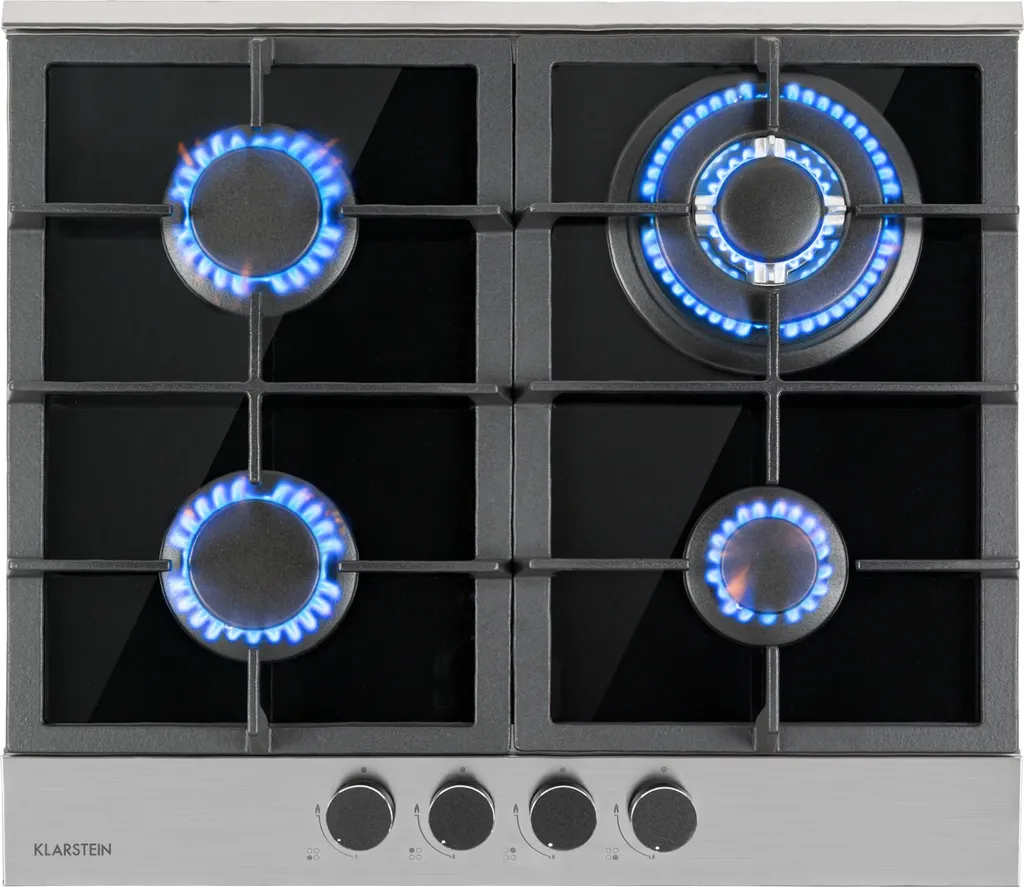 Klarstein 4-burner gas cooker, 8 kW built-in gas cooker for indoor use, stainless steel gas cooker for motorhomes, 4-burner gas cooker, modern built-in gas stove, four-burner gas stove
