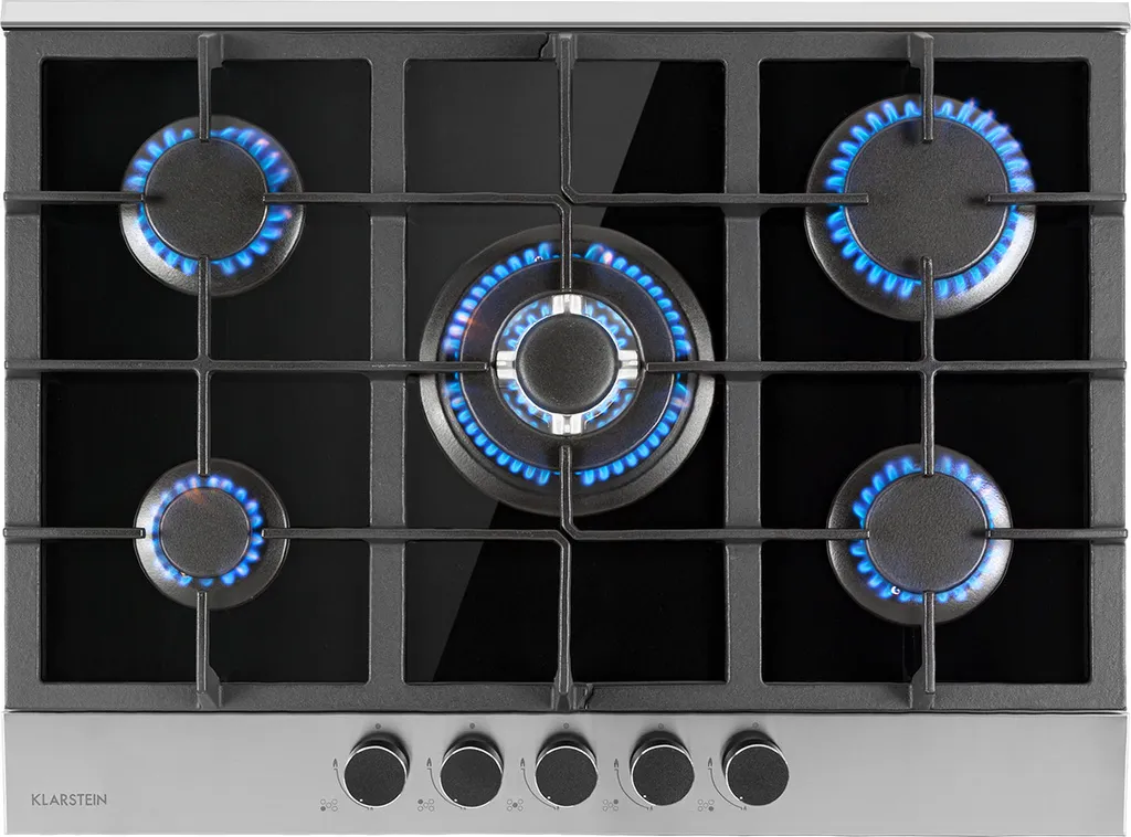 Klarstein 5-burner gas cooker, 10.4kW built-in gas cooker for indoor use, stainless steel gas cooker for motorhomes, 5-burner gas cooker, modern built-in gas stove, five-burner gas stove