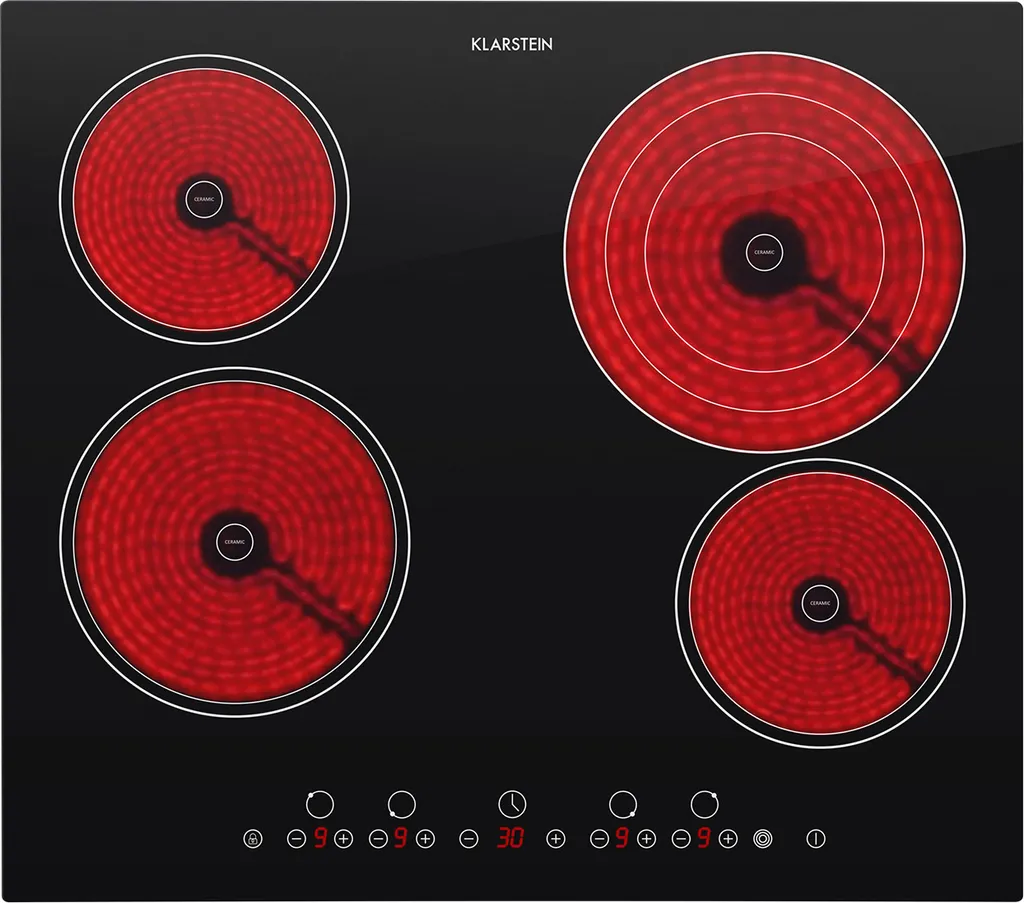 Klarstein glass ceramic cooktop, built-in cooktop with 4 burners, 6500 W electric cooktop, modern glass ceramic cooktop, glass ceramic hob with 4 cooking zones, built-in ceramic cooktop