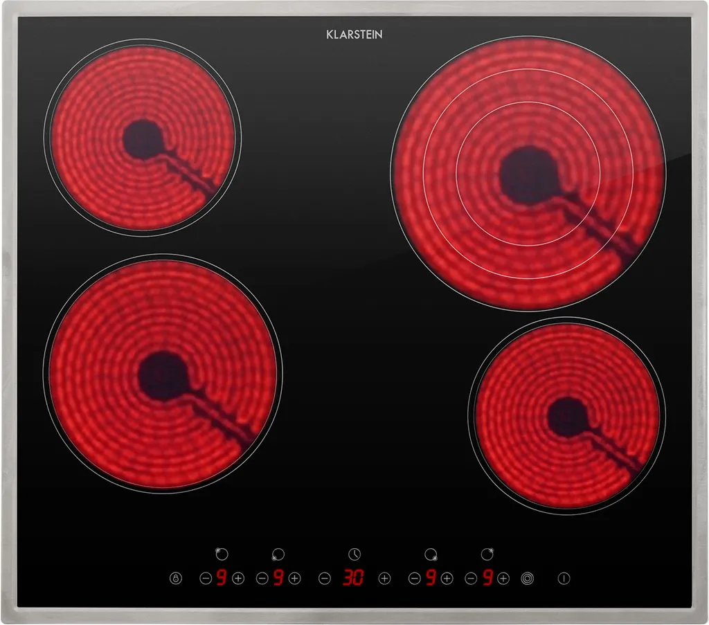 Klarstein glass ceramic cooktop, built-in cooktop with 4 burners, 6500 W electric cooktop, modern glass ceramic cooktop, glass ceramic hob with 4 cooking zones, built-in ceramic cooktop
