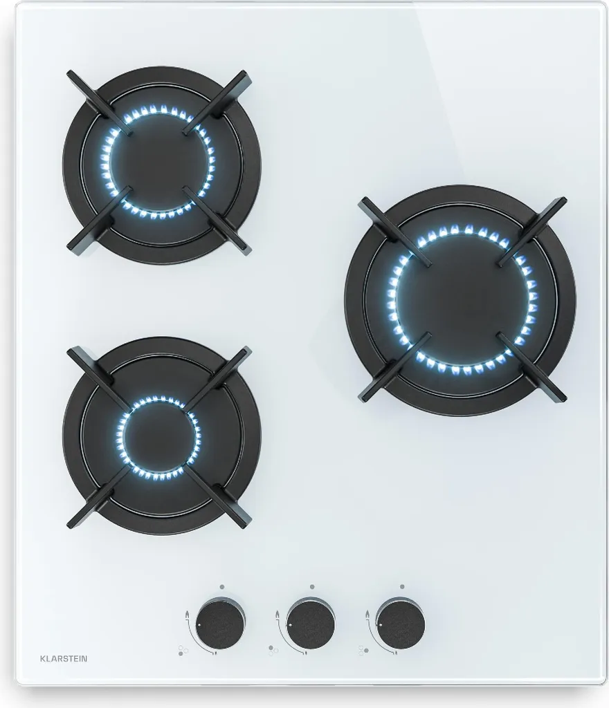 Klarstein Goldflame Gas Cooker, 3-Burner Gas Hob, 5800W, Glass & Brass, Liquid Gas/Natural Gas, Automatic Ignition, Flame Failure Protection, Gas Cooktop Set