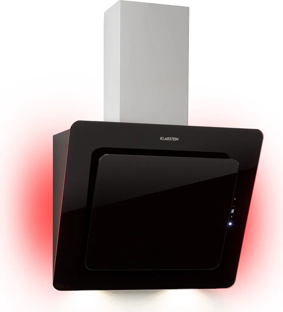 Klarstein Helena wall-mounted extractor hood, head-free design, 595 m³/h extraction rate, RGB ambient light, recirculation & extraction, LED lighting, touch control, 60 cm, black