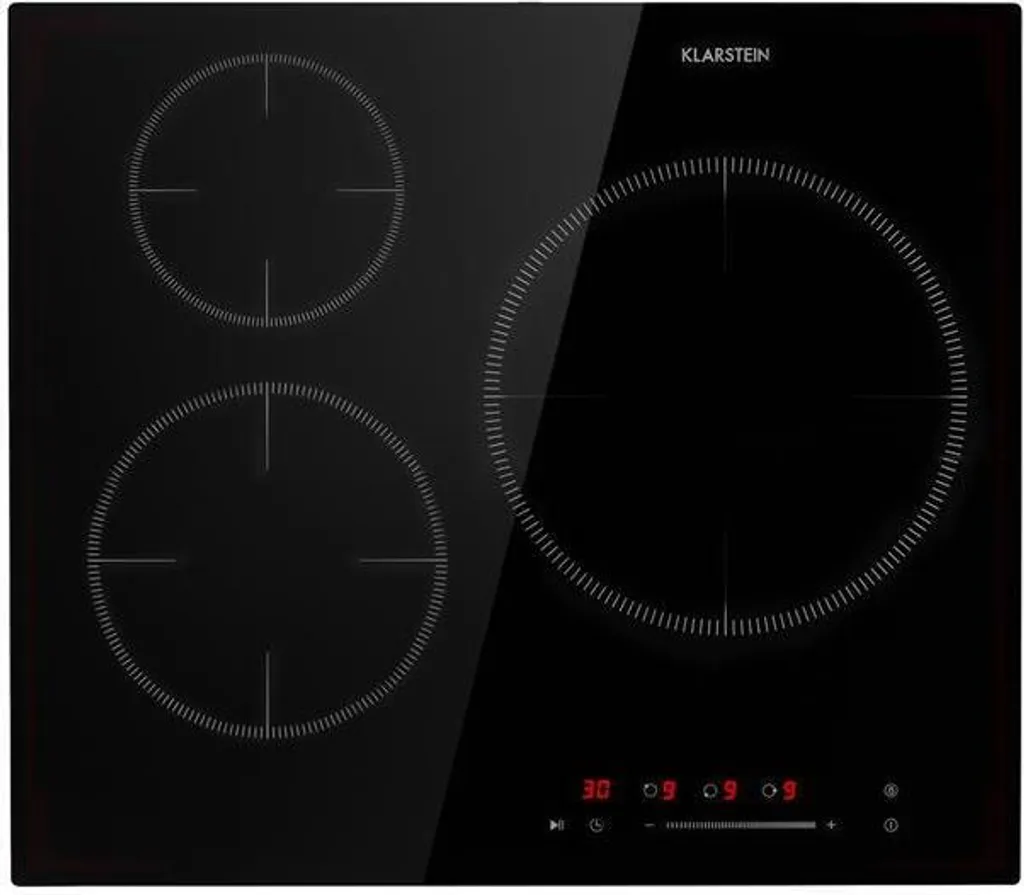 Klarstein induction hob, glass ceramic hob, induction hob with 3 cooking zones, built-in induction hob with touch display, digital display and timer function, fast heating, 5800 watts