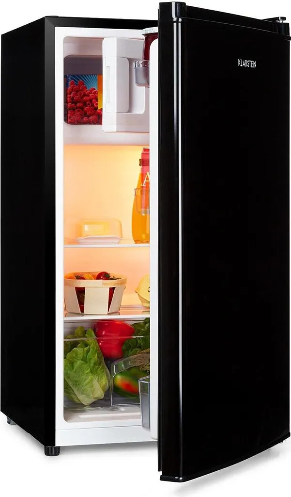 Klarstein Refrigerator, Mini Fridge for Drinks, Small Refrigerator with Freezer Compartment, Silent Small Refrigerator, Skincare Fridge, Camping Refrigerator, Mini Fridge for Room/Office, 0-15°C, 70L