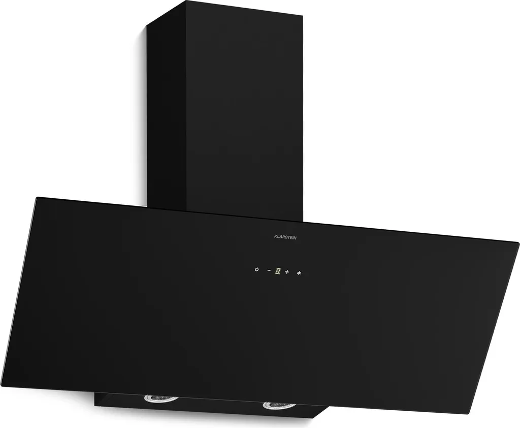 Klarstein Laurel 90cm Head-Free Cooker Hood – Slanted Glass Design, 417 m³/h, Touch Controls, LED Lighting, A+++, Recirculating & Extraction, Quiet, incl. Activated Carbon Filter – Kitchen Extractor Hood, Black