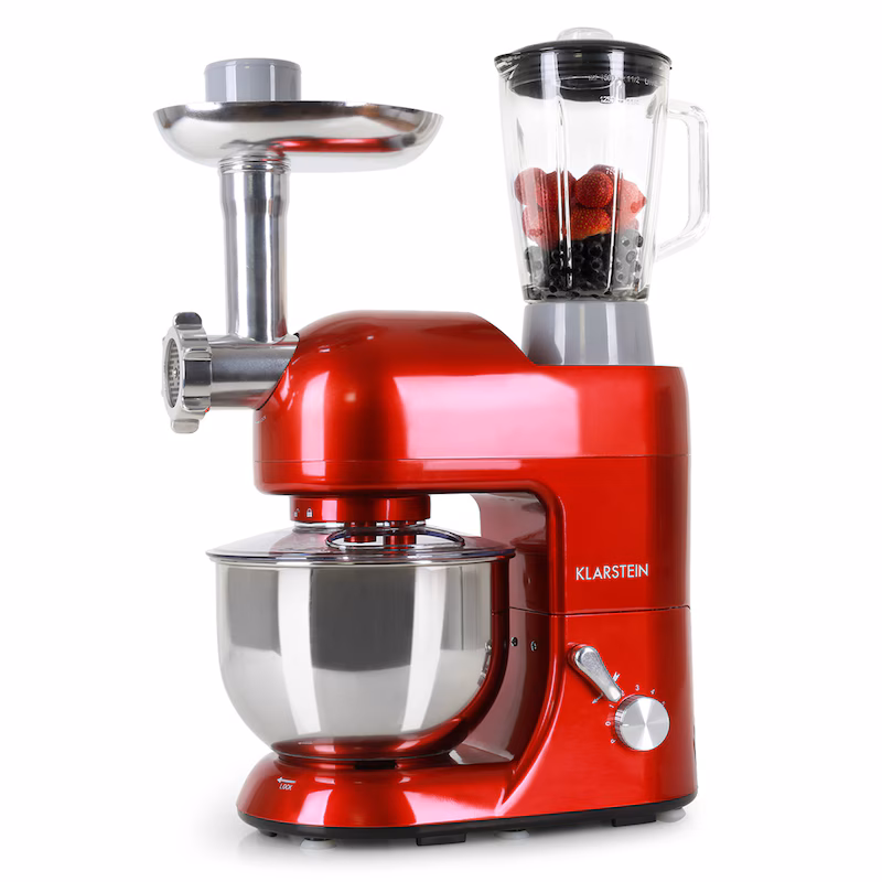 Klarstein Lucia 3-in-1 Food Processor 1800 W / 2.7 HP 5 Ltr Stainless Steel BPA-free Red
