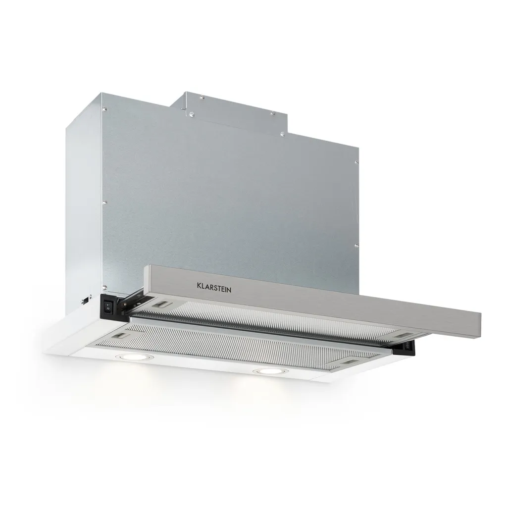 Klarstein Mariana - Flat screen cooker hood, recirculating & ducted, LED lighting, push buttons, built-in extractor hood, 500 m³/h, 60cm, white