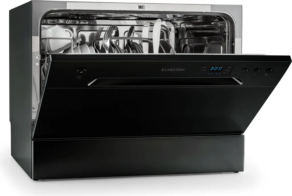Klarstein Mini Dishwasher for 6 Place Settings, Quiet Small Dishwasher with 6 Wash Programs, Small Tabletop Dishwasher for Home, Office and Camping, Mini Dishwasher with Water Connection