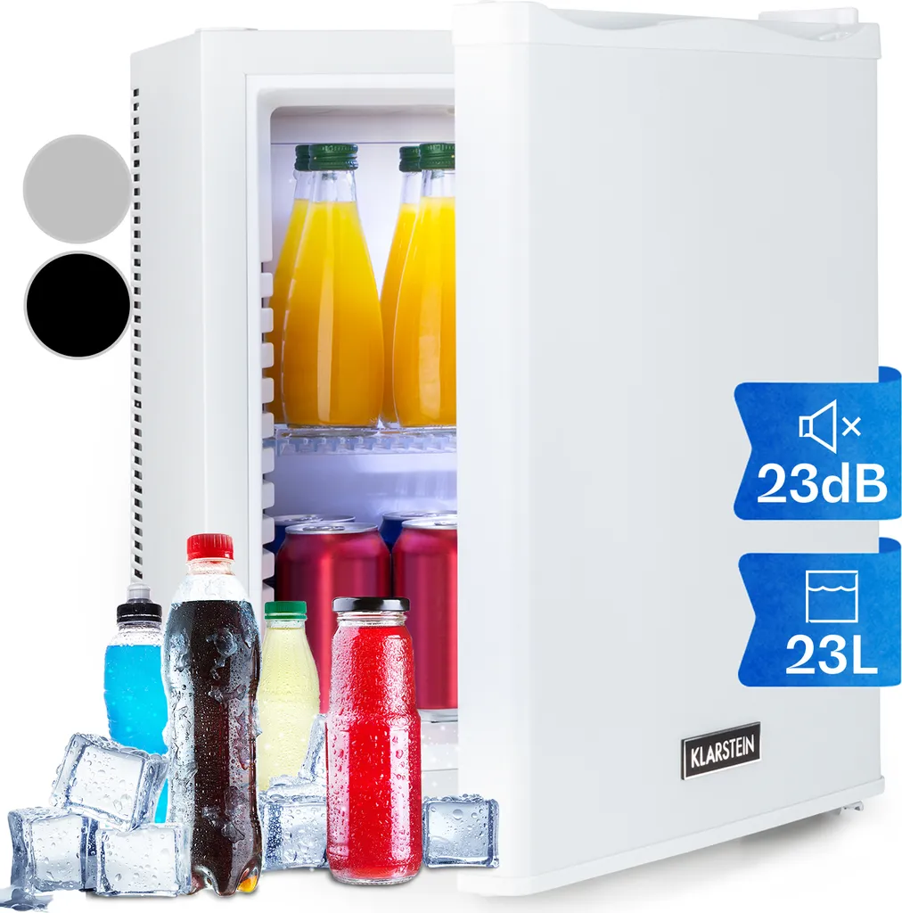 Klarstein Mini Fridge for Rooms, 23L Mini Fridge for Drinks & Cosmetics, Small Minibar, Small & Quiet Fridge, Adjustable Shelf, Small Skincare Fridge 5-15°C