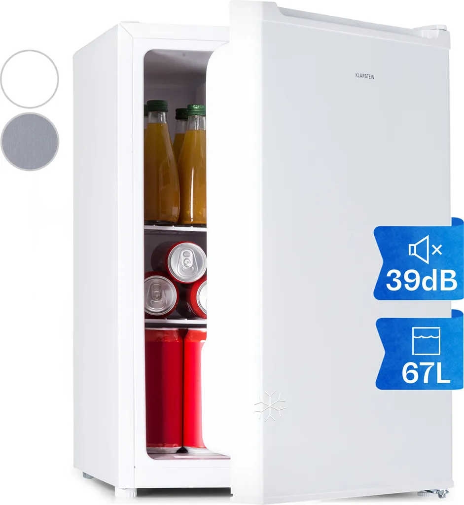 Klarstein Mini Fridge, Retro Mini Fridge with Freezer Compartment, 67 Liter Beverage Cooler, Small & Compact, Small Fridge with Removable Shelves, Indoor/Outdoor Refrigerator, Quiet