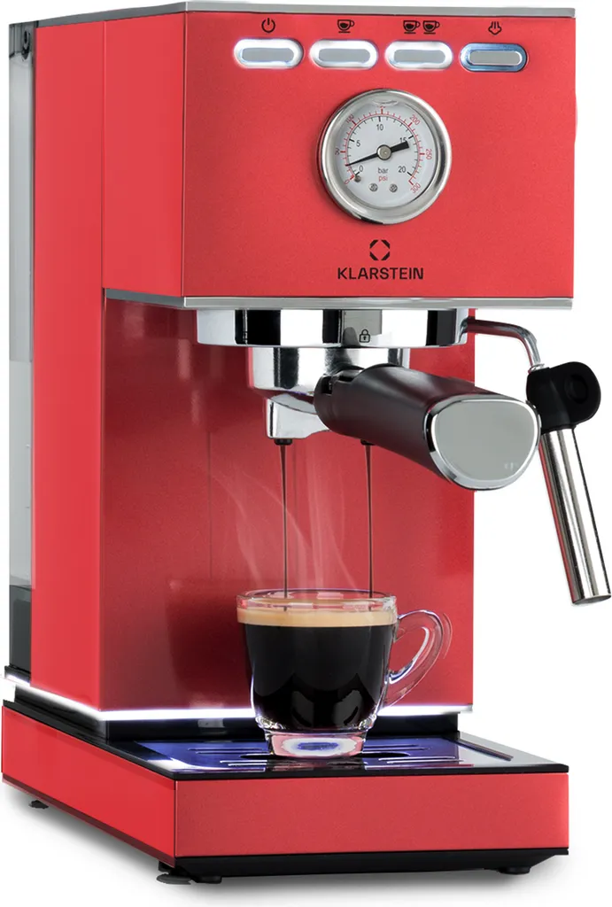 Klarstein Pausa Espresso Maker, portafilter with 1350 watts, espresso machine 7-9 bar pressure, espresso portafilter with water tank: 1.4 liters stainless steel, red