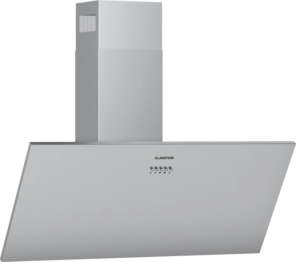 Klarstein Silver Lining - Cooker hood, head-free hood, recirculation or extraction mode, 3 power levels, touch control, angled hood, wall-mounted hood, 568 m³/h, 90 cm, silver