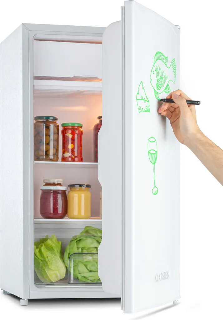 Klarstein Spitzbergen – Refrigerator, Freezer, ZestfulART Design: Writable door including marker, 2 door compartments, White, 90 l