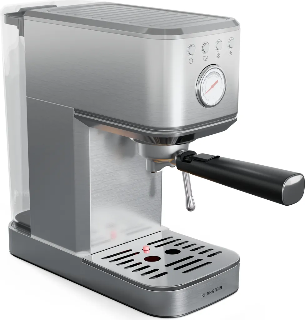 Klarstein SteelPresso Slim portafilter espresso machine – 20 bar, 1350W, 1.2L water tank, steam wand, stainless steel housing, compact, easy to use, easy to clean, espresso machine, stainless steel