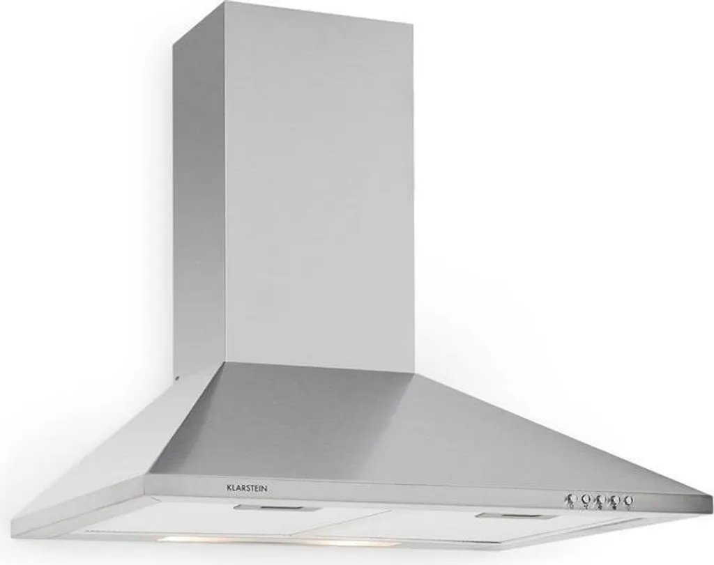 Klarstein TR60WS - Extractor hood, wall-mounted extractor hood, ducted/recirculating, 60 cm wide, 3 speeds, 310 m³/h extraction rate, 2 x aluminum grease filters, stainless steel, lighting, silver