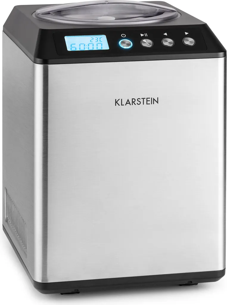 Klarstein Vanilla Sky Family - Ice Cream Maker, Ice Cream Machine, Keep-Cool Function, LED Display, Timer, Stainless Steel, Easy Cleaning, 250 Watts, 2.5 Liter Capacity, Silver