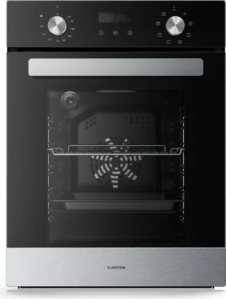 Klarstein Verosteel built-in oven 45 cm - 49L, 8 operating modes, A, stainless steel & black glass, timer, double glazing, built-in oven without hob