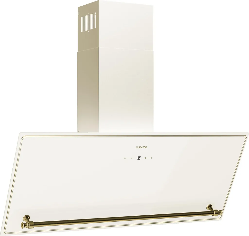 Klarstein Victoria extractor hood - 90 cm extractor hood, touch control panel, 400 m³/h airflow, A++, LED lighting, quiet 52 dB, cream & gold, ducted & recirculating