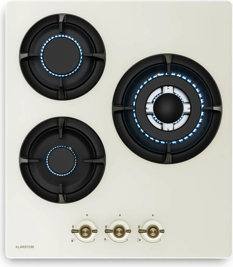 Klarstein Victoria gas cooker, 3-burner gas hob, 6050W, 45cm glass, retro design, LPG & natural gas, electric ignition, flame failure protection, incl. conversion kit & hose set, cream