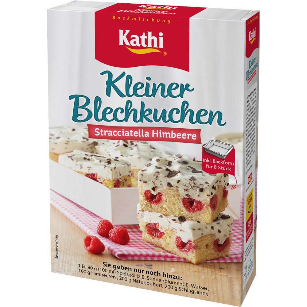 Small sheet cake with stracciatella and raspberry