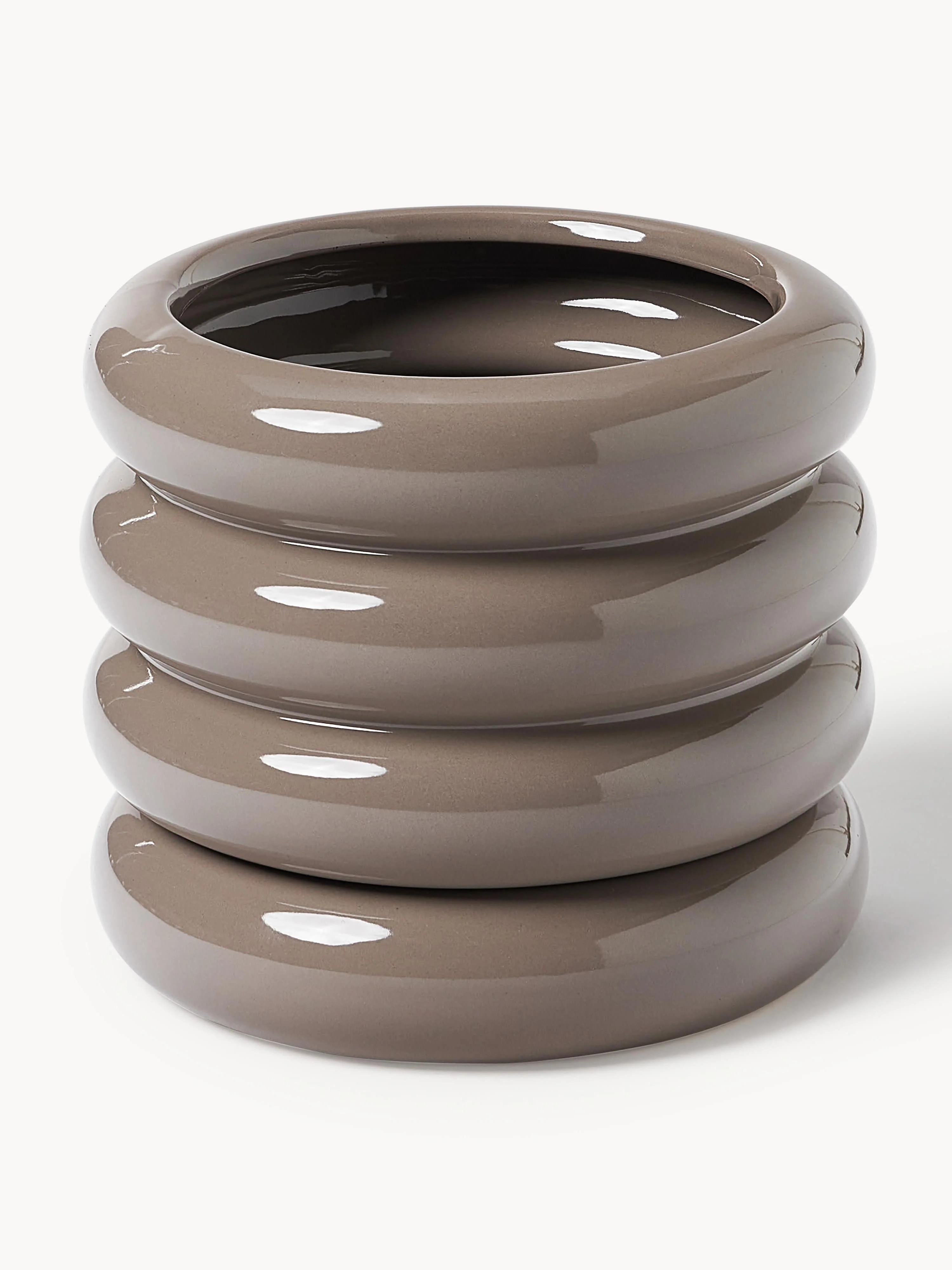 Westwing Collection Small flower pot Rudi with saucer, H 16 cm, Taupe, glossy