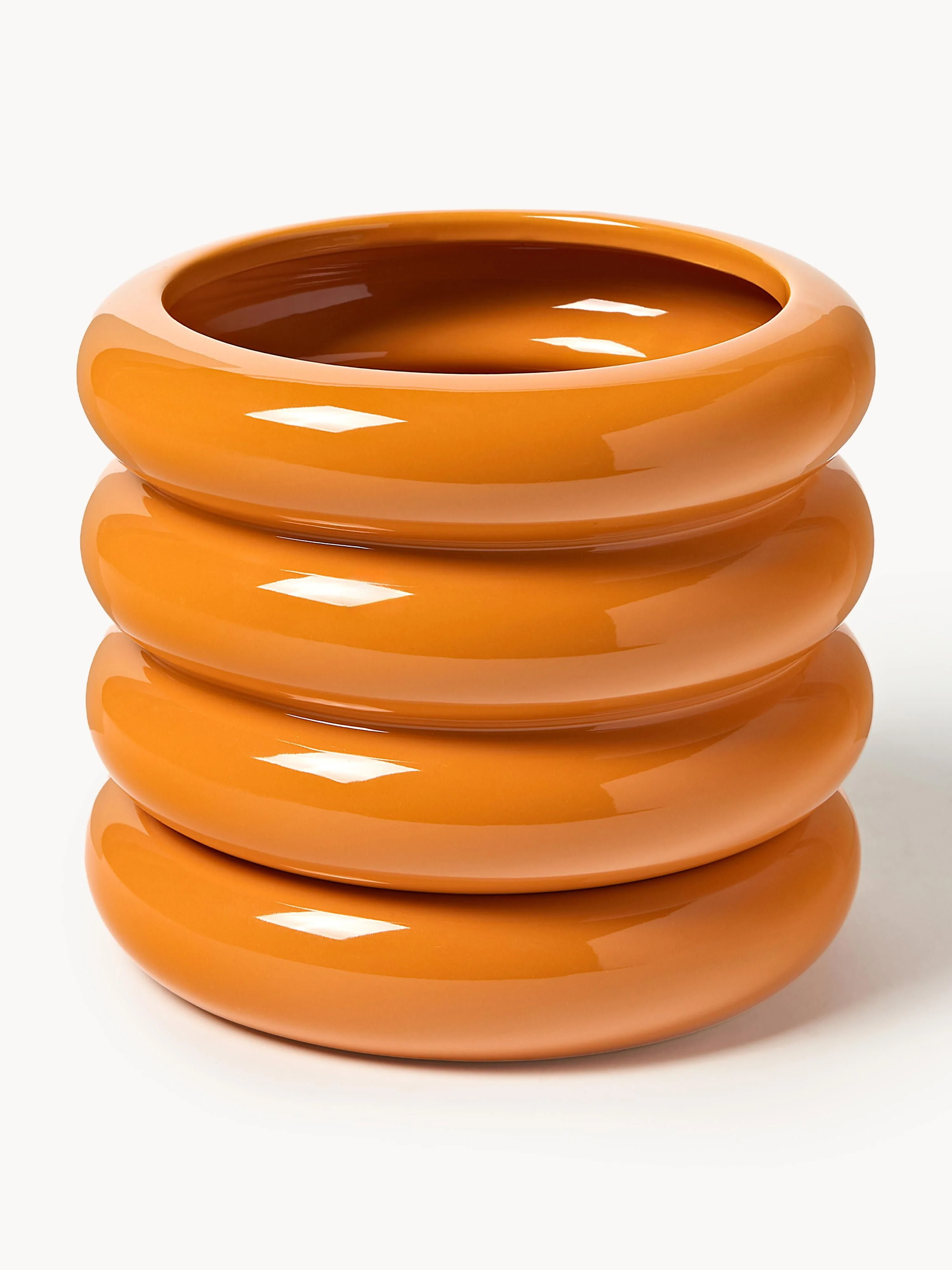 Westwing Collection Small flower pot Rudi with saucer, H 16 cm, Orange, shiny