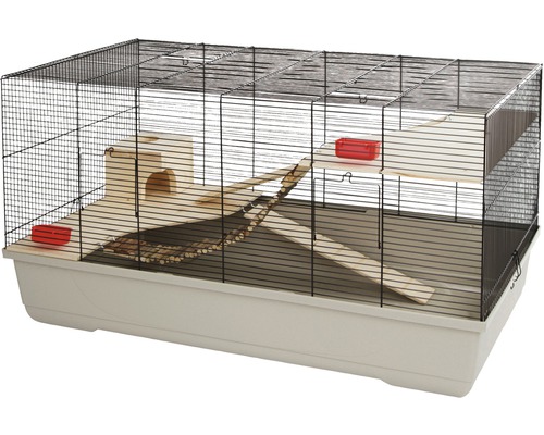 Kerbl Gabbia small animal cage including wooden house and 2 bowls 100 x 53 x 55 cm taupe