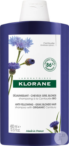 Klorane Anti-Yellow Tone Shampoo With Organic Cornflower Gray Blonde Hair Bottle 400ml