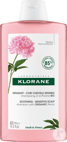 Klorane Peony Soothing Anti-Irritative Shampoo Sensitive Irritated Scalp Organic 400ml