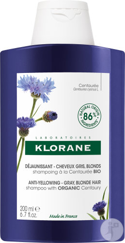 Klorane Anti-Yellow Shampoo With Organic Cornflower Gray/Blonde Hair Tube 200ml