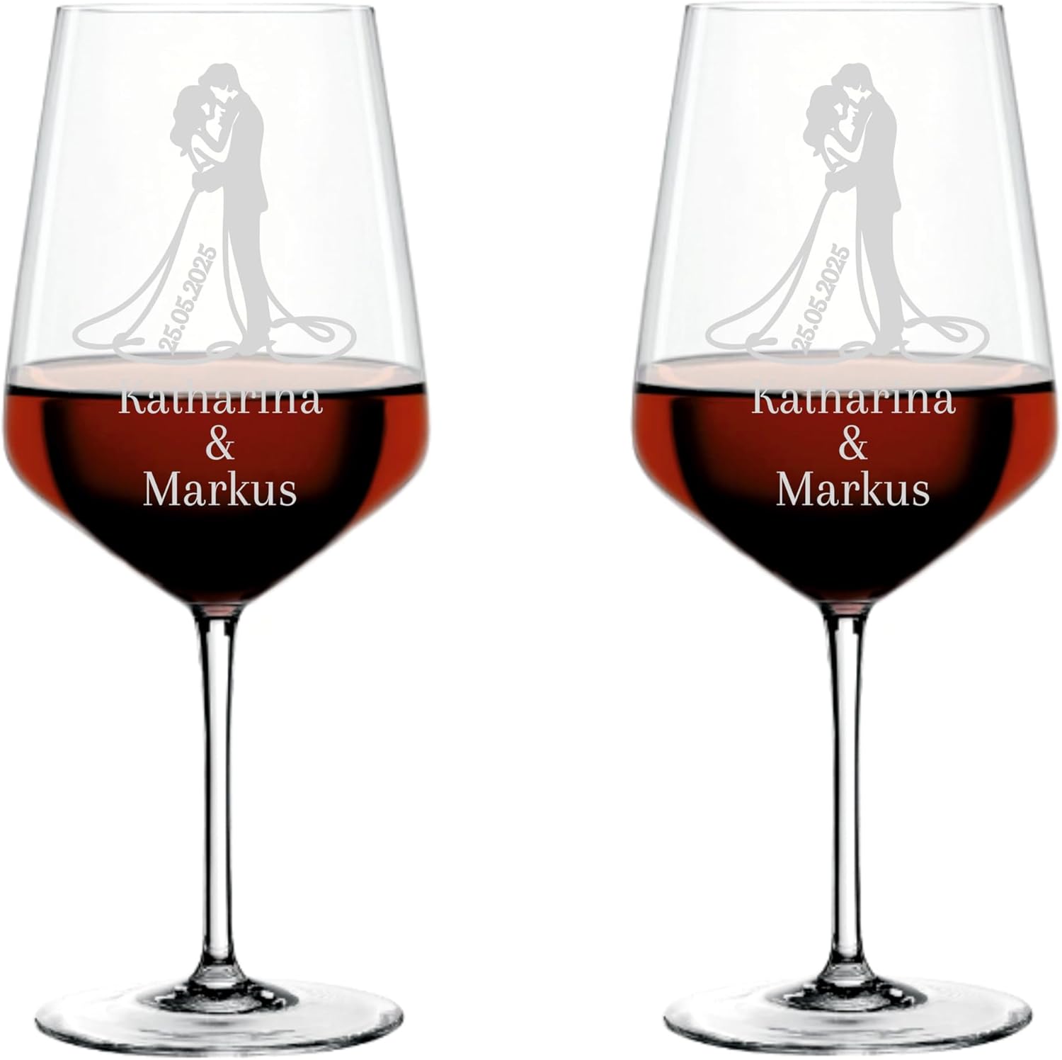Spiegelau & Nachtmann Style Wine Glass Set of 2 with Engraving for Weddings Personalized with Name and Date / Individual Gift for Bride and Groom for Engagement/Anniversary/Wine Glasses