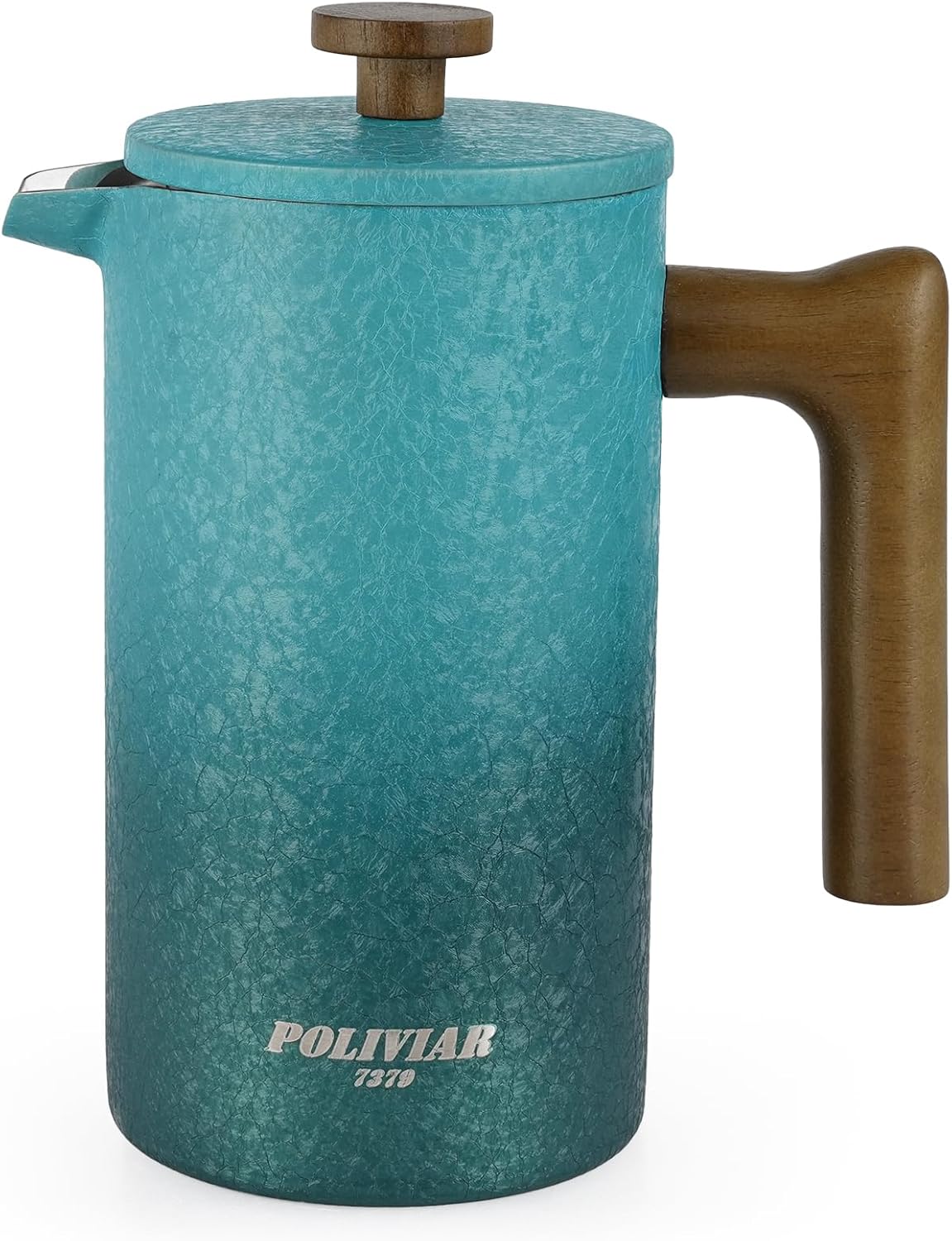 Poliviar French Press Stainless Steel Thermal Coffee Maker Double-Walled Insulated Coffee Maker 1 Liter Hand Filter Coffee Press with Plunger & Wooden Handle Coffee Press