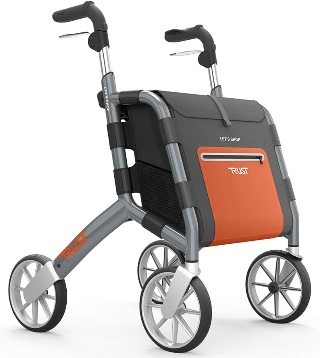 TrustCare Let\'s Shop Foldable Aluminium Rollator Walker Handle Height from 76 cm to 95 cm Seat Height 60 cm Maximum Load 130 kg