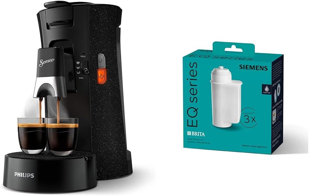 Philips Domestic Appliances Philips Senseo Select ECO Coffee Pod Machine, Black/Spotted & Siemens Brita Intenza Water Filter TZ70033A, Reduces Limescale Content of Water