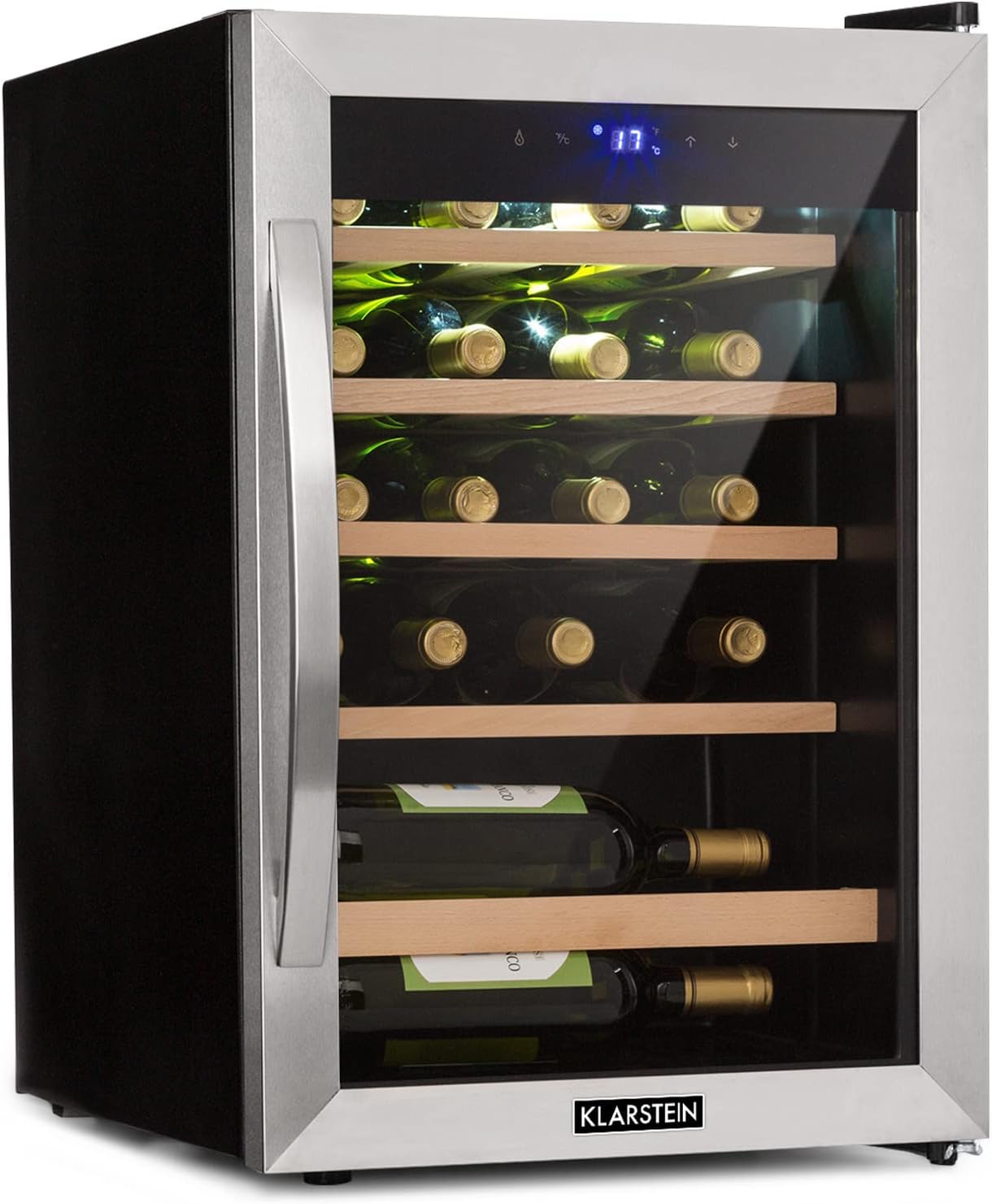 Klarstein Wine Refrigerator, Drinks Fridge Slim, Fridge with Glass Door, Drinks Refrigerators Freestanding, Wine Fridge Small, Wine Refrigerators 1 Zone, UV Protection, 4-18°C, 19 Bottles