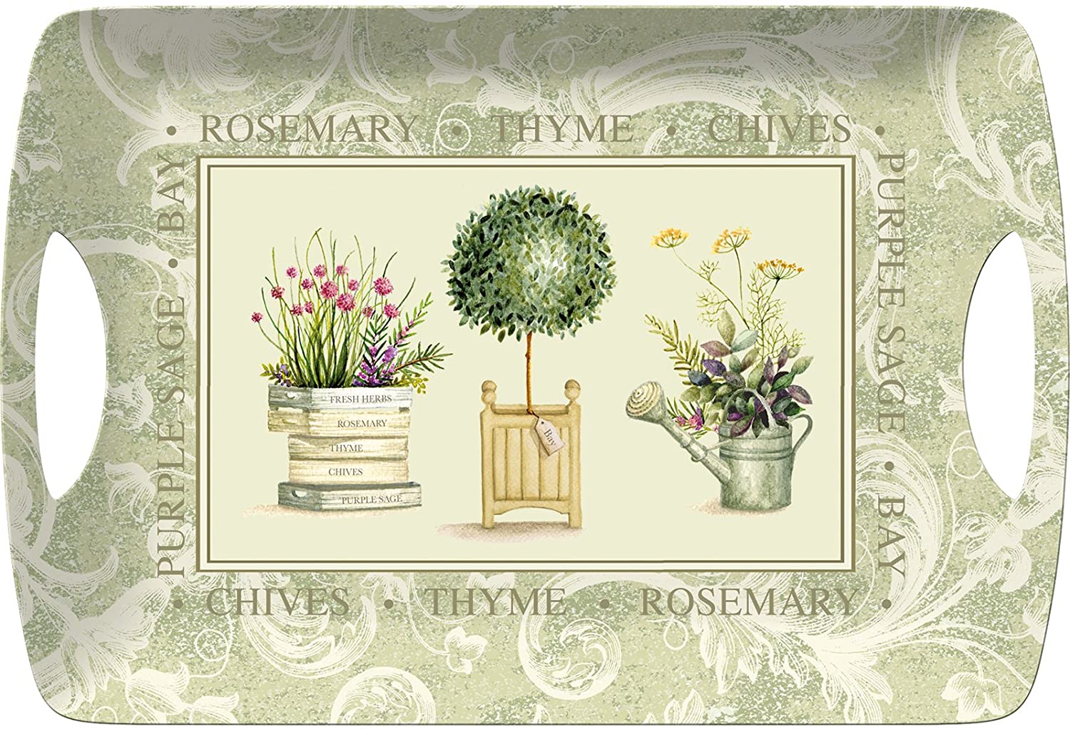 Creative Tops Topiary Luxury Handled Melamine Serving Tray, Plastic, green, Large