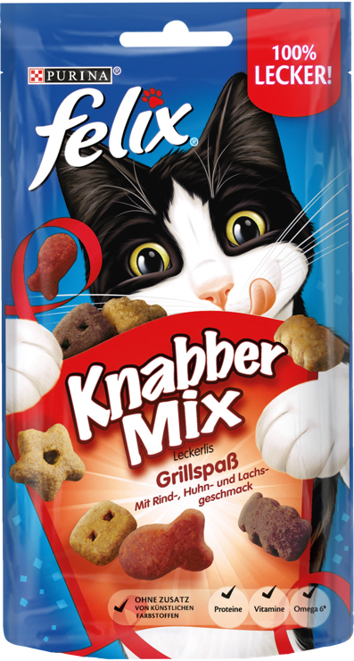 Felix Nibble Mix treats Barbecue fun with beef, chicken & salmon flavor