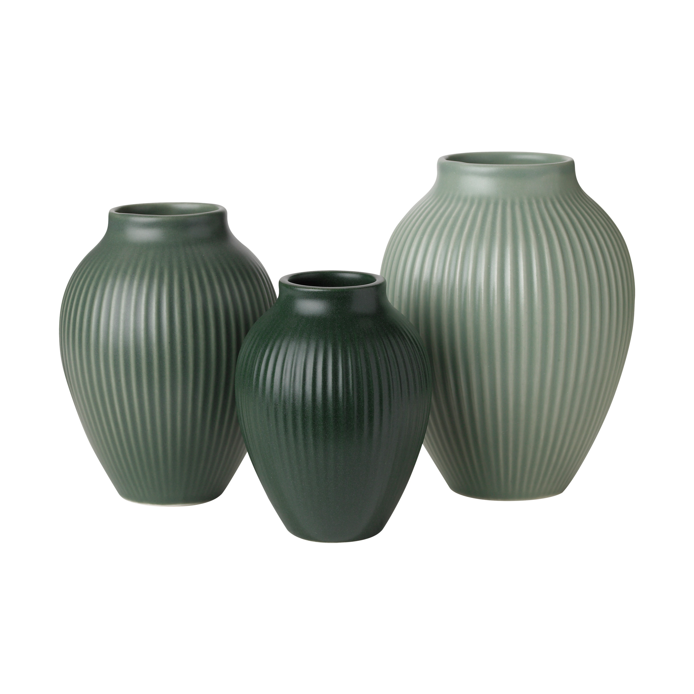 knabstrup-keramik Knabstrup Mini Vase Ripple matt 3-piece set, Misty green-celadon green-dark green