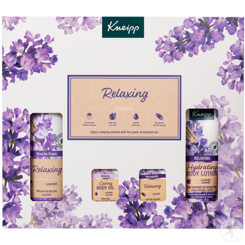 Kneipp gift set relaxing lavender foam 200ml + body milk 75ml + skin oil 20ml + massage oil 20ml
