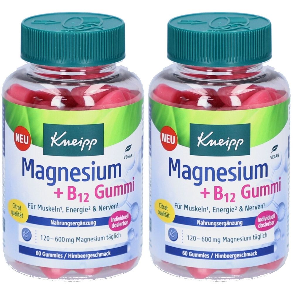 Kneipp Magnesium + B12 Gummies with Raspberry Flavor, 120 capsules