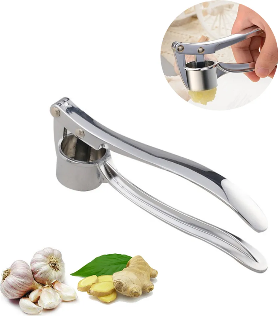 Decdeal Stainless steel garlic press, meat grinder, ginger crusher, garlic press, chopper, easy squeeze, rustproof, ergonomic handle
