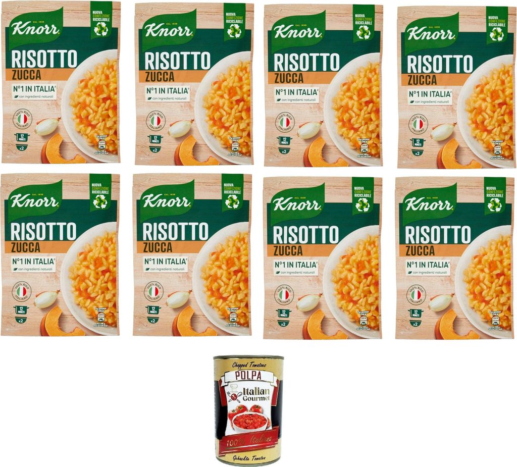 Italian Gourmet E.R. Knorr Risotto with Pumpkin, ready-made risotto with natural ingredients, 100% Italian rice and Chicci al Dente, prepared in a pot or in the microwave, 8 x 175 g + Italian Gourmet polpa 400 g