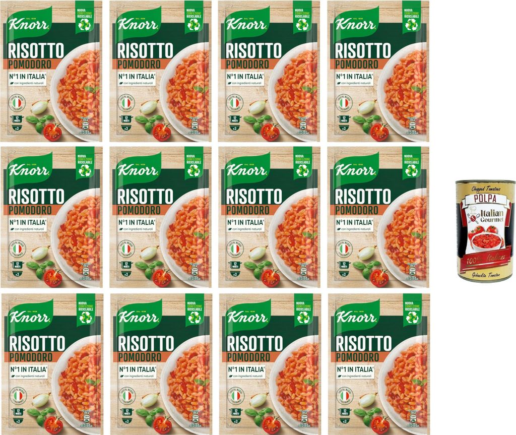 Italian Gourmet E.R. Knorr Tomato Risotto, ready-made risotto with natural ingredients, 100% Italian rice and Chicci al Dente, prepared in a pot or in the microwave, 12 x 175 g + Italian Gourmet polpa 400 g