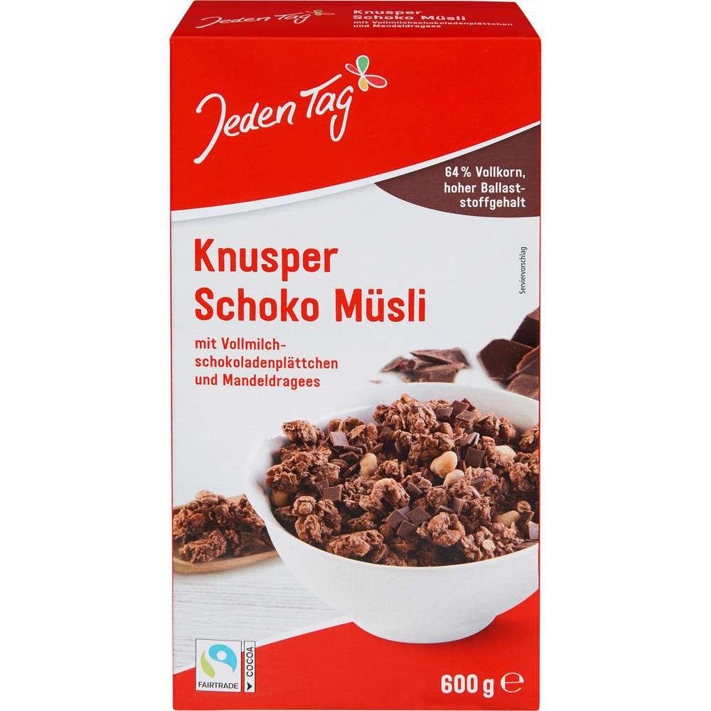 Jeden Tag Chocolate crunchy muesli with chocolate flakes and almond dragees