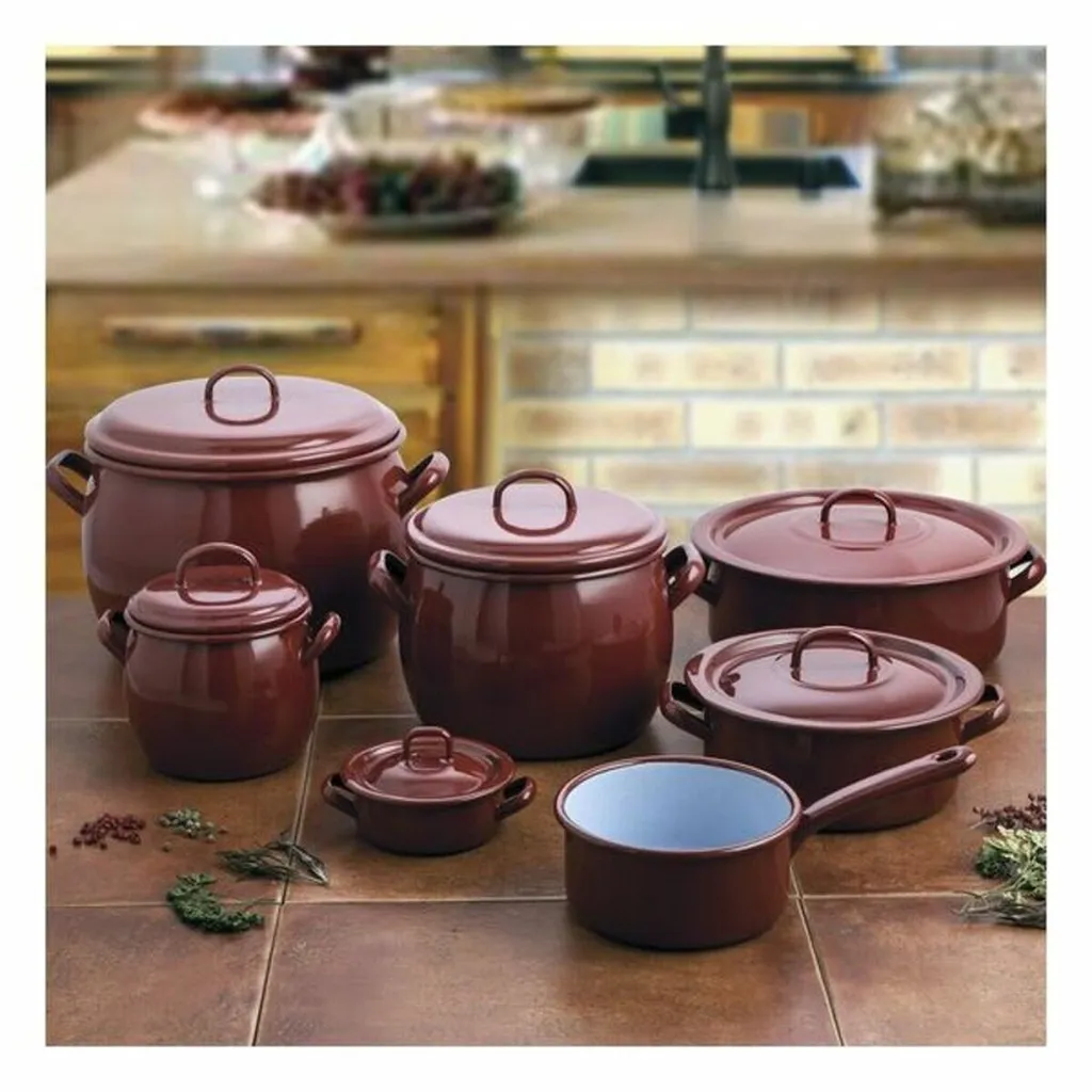 Saucepan with lid, quid classic, brown enamelled steel, 22 cm