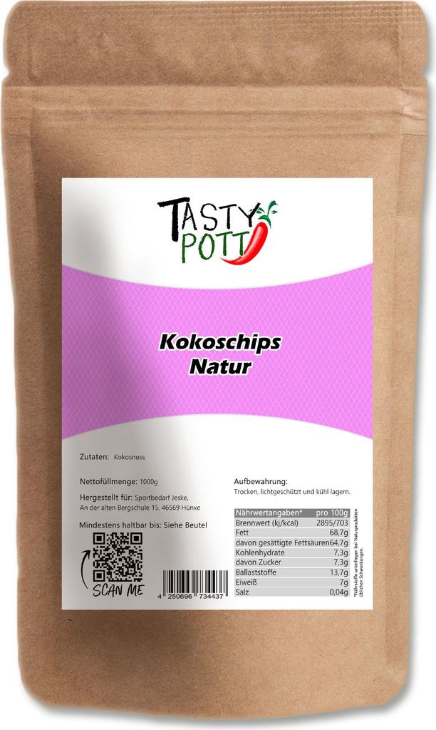 Natural coconut chips - Coconut chips - 2 x 1 kg bags from Tasty Pott 2000g
